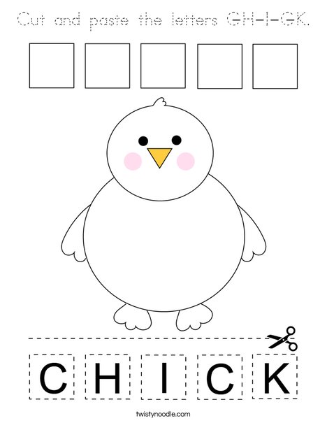 Cut and paste the letters C-H-I-C-K. Coloring Page