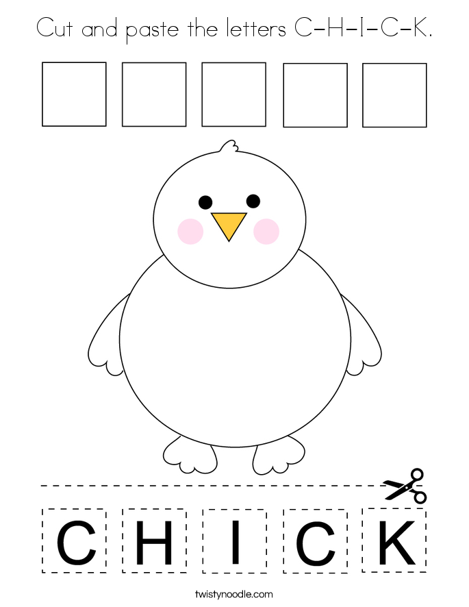 Cut and paste the letters C-H-I-C-K. Coloring Page