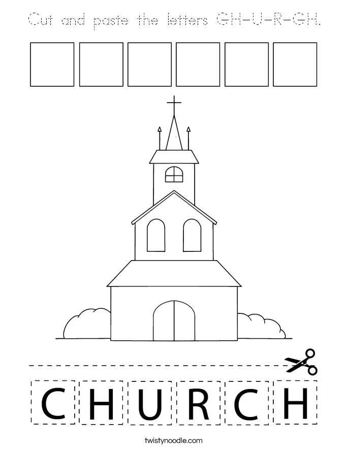 Cut and paste the letters C-H-U-R-C-H. Coloring Page