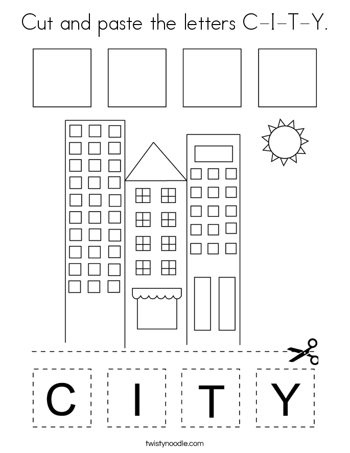 Cut and paste the letters C-I-T-Y. Coloring Page