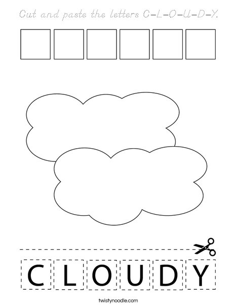 Cut and paste the letters C-L-O-U-D-Y. Coloring Page
