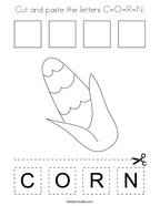 Cut and paste the letters C-O-R-N Coloring Page