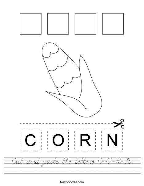 Cut and paste the letters C-O-R-N. Worksheet