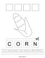 Cut and paste the letters C-O-R-N Handwriting Sheet