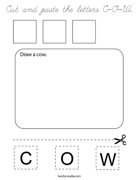 Cut and paste the letters C-O-W. Coloring Page