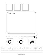 Cut and paste the letters C-O-W Handwriting Sheet