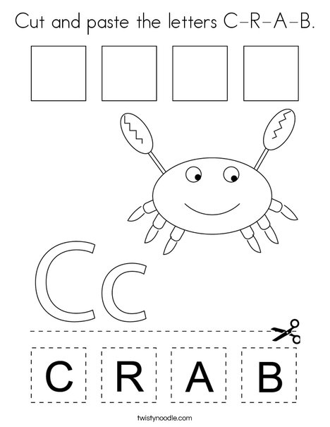 cut and paste the letters c r a b coloring page twisty noodle