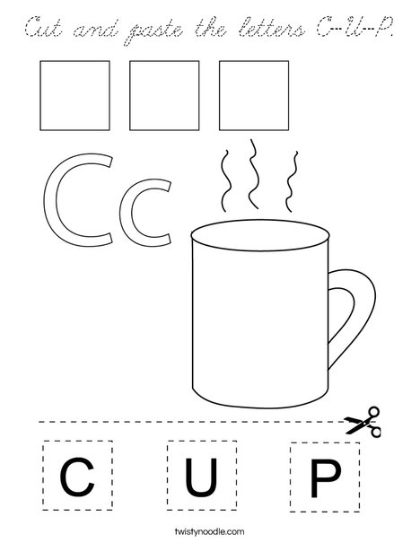 Cut and paste the letters C-U-P. Coloring Page