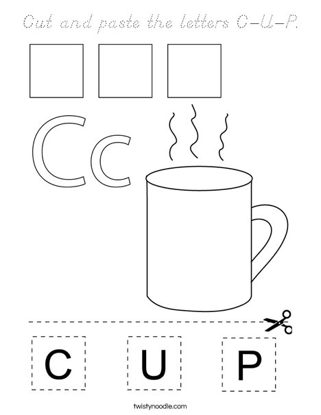 Cut and paste the letters C-U-P. Coloring Page