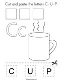 Cut and paste the letters C-U-P Coloring Page