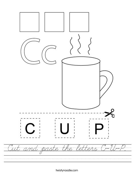 Cut and paste the letters C-U-P. Worksheet