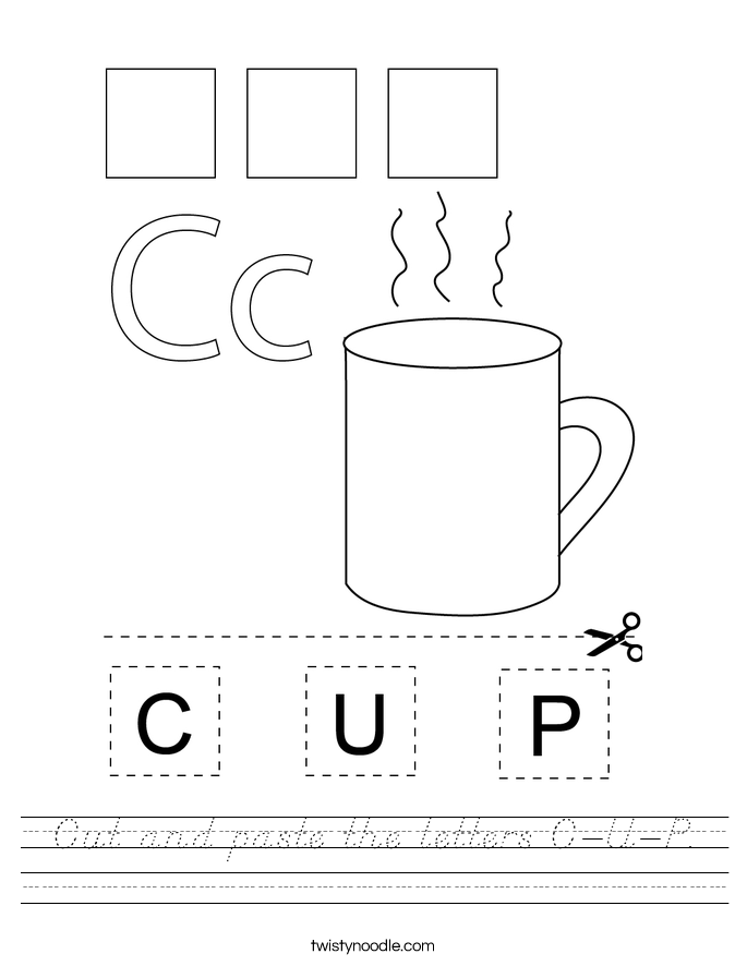 cut and paste the letters c u p worksheet dnealian twisty noodle