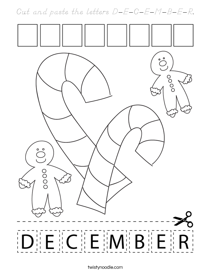Cut and paste the letters D-E-C-E-M-B-E-R. Coloring Page