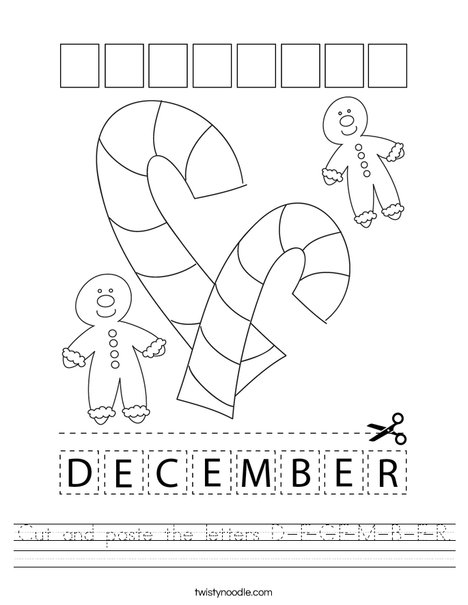 Cut and paste the letters D-E-C-E-M-B-E-R. Worksheet