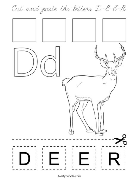 Cut and paste the letters D-E-E-R. Coloring Page