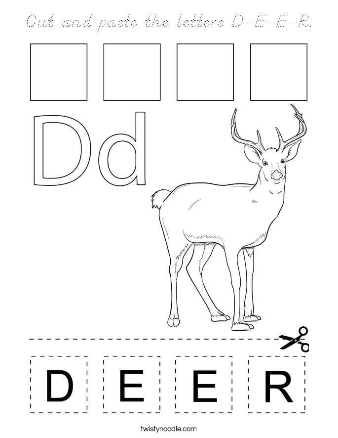 Cut and paste the letters D-E-E-R. Coloring Page