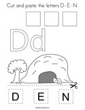 Cut and paste the letters D-E-N Coloring Page