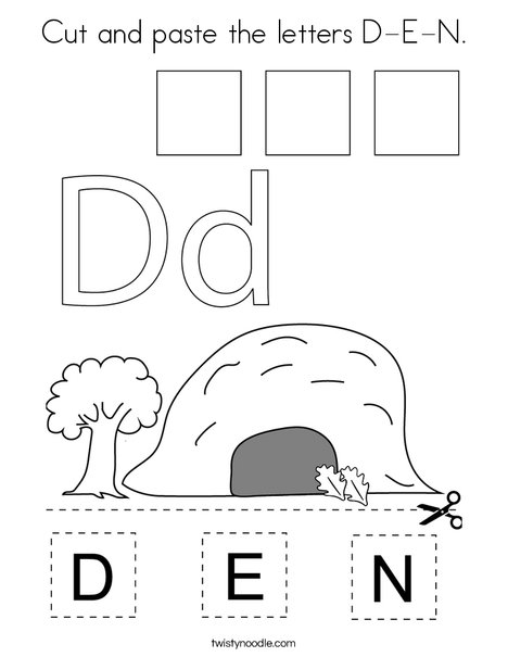 Cut and paste the letters D-E-N. Coloring Page