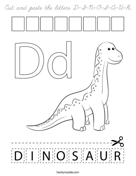 Cut and paste the letters D-I-N-O-S-A-U-R. Coloring Page