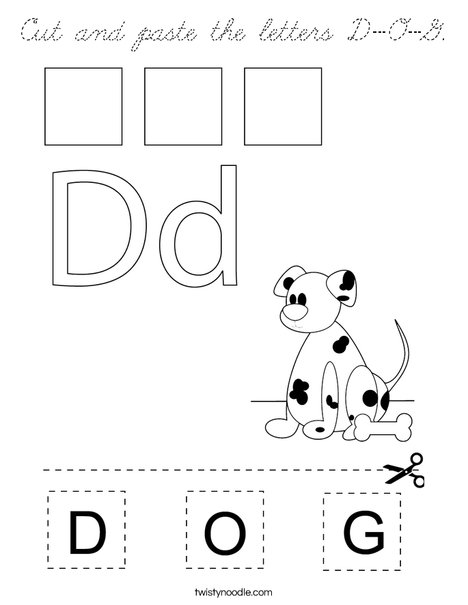 Cut and paste the letters D-O-G. Coloring Page