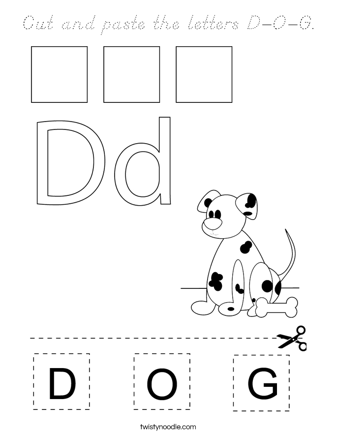 Cut and paste the letters D-O-G. Coloring Page