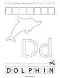 Cut and paste the letters D-O-L-P-H-I-N Coloring Page