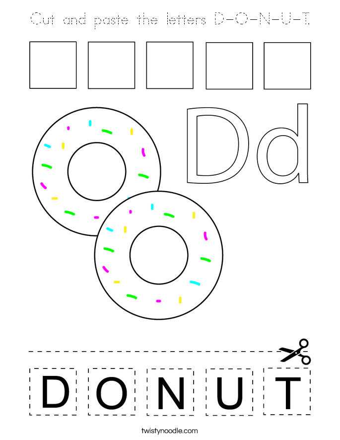 Cut and paste the letters D-O-N-U-T. Coloring Page