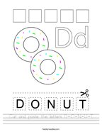 Cut and paste the letters D-O-N-U-T Handwriting Sheet