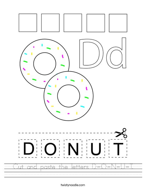 Cut and paste the letters D-O-N-U-T. Worksheet