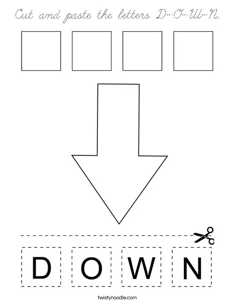 Cut and paste the letters D-O-W-N. Coloring Page