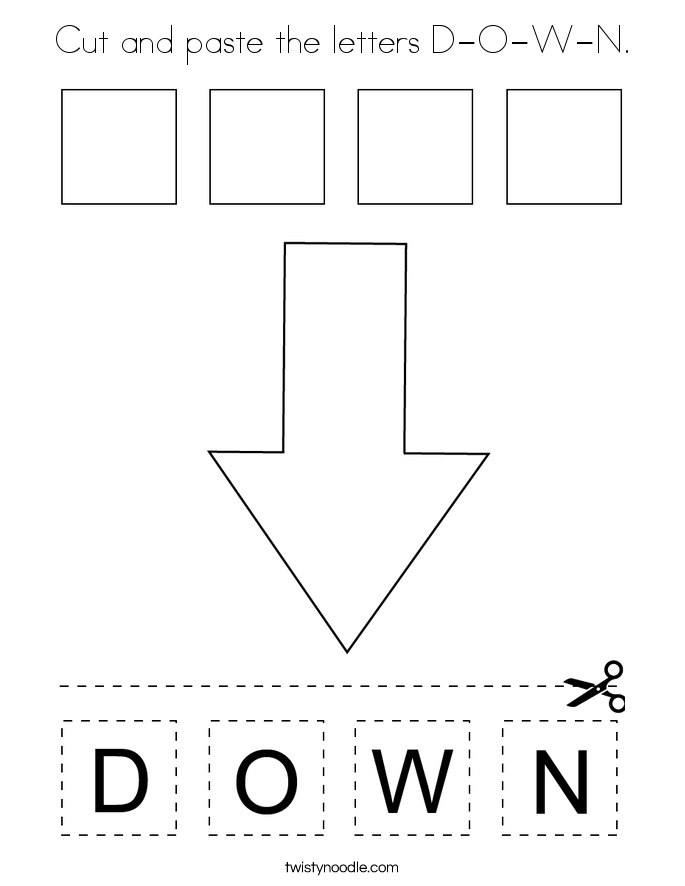 Cut and paste the letters D-O-W-N. Coloring Page