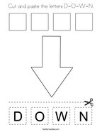 Cut and paste the letters D-O-W-N Coloring Page