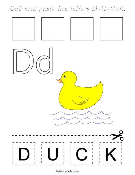 Cut and paste the letters D-U-C-K. Coloring Page