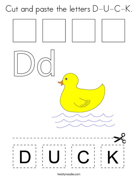 Cut and paste the letters D-U-C-K. Coloring Page