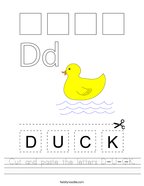 Cut and paste the letters D-U-C-K Handwriting Sheet
