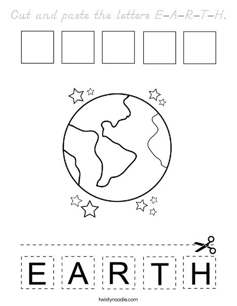 Cut and paste the letters E-A-R-T-H. Coloring Page