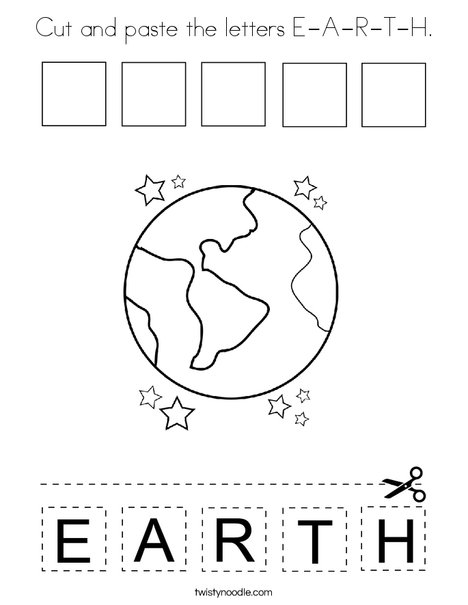 Cut and paste the letters E-A-R-T-H. Coloring Page