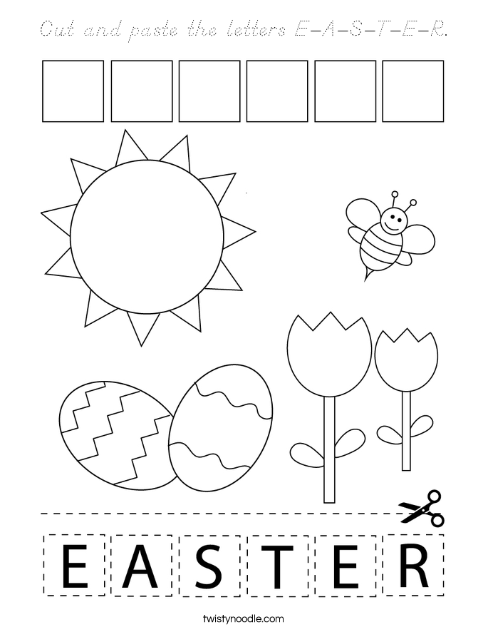 Cut and paste the letters E-A-S-T-E-R. Coloring Page