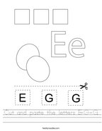 Cut and paste the letters E-G-G Handwriting Sheet