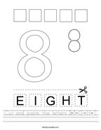 Cut and paste the letters E-I-G-H-T Handwriting Sheet