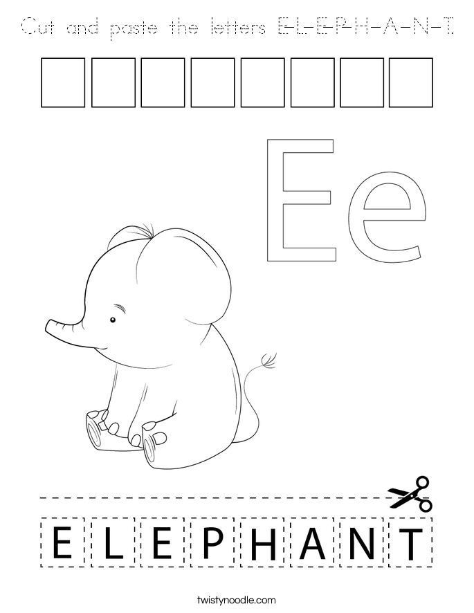 Cut and paste the letters E-L-E-P-H-A-N-T. Coloring Page