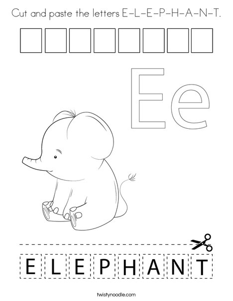 Cut and paste the letters E-L-E-P-H-A-N-T. Coloring Page