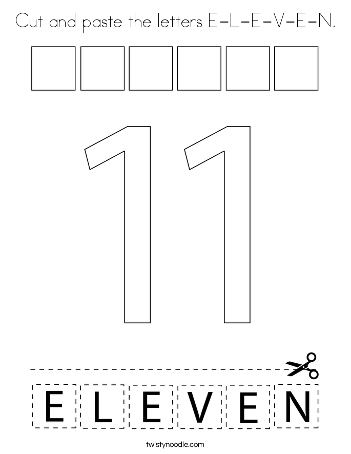 Cut and paste the letters E-L-E-V-E-N. Coloring Page