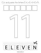 Cut and paste the letters E-L-E-V-E-N Coloring Page