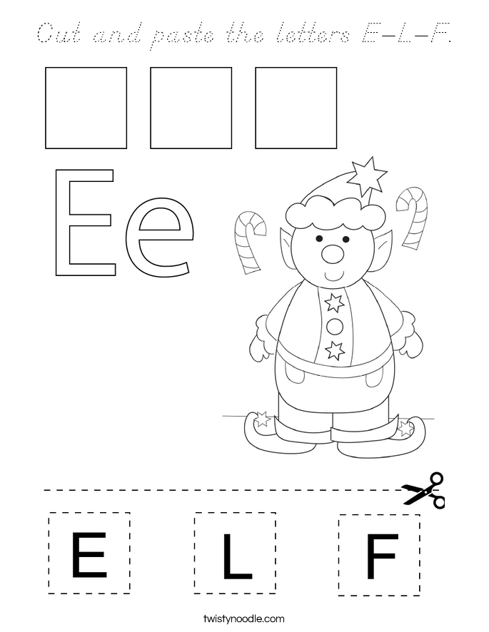 Cut and paste the letters E-L-F. Coloring Page