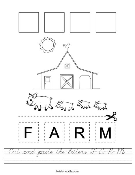 Cut and paste the letters F-A-R-M. Worksheet