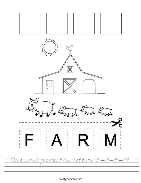 Cut and paste the letters F-A-R-M. Worksheet