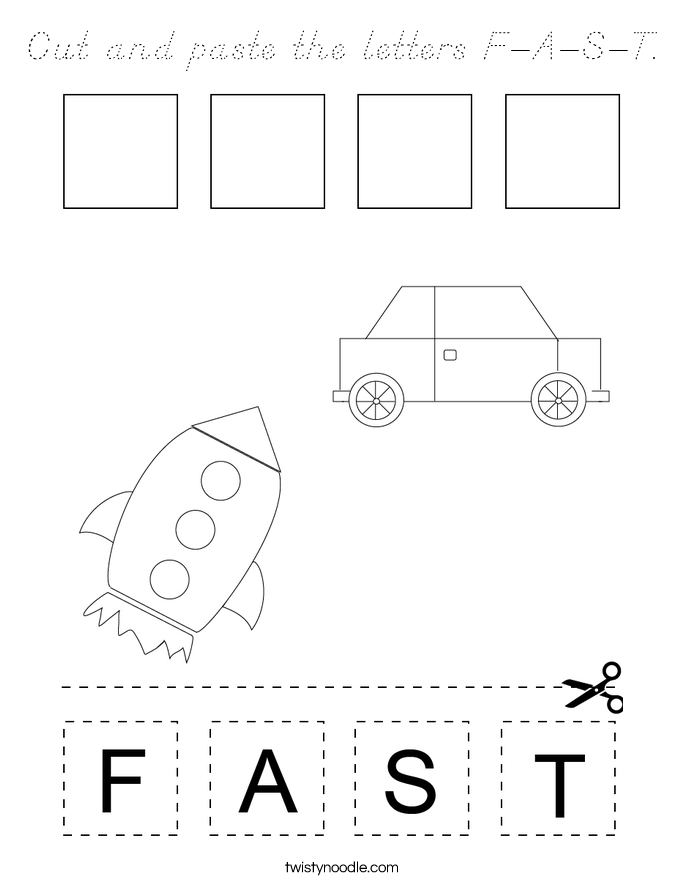 Cut and paste the letters F-A-S-T. Coloring Page