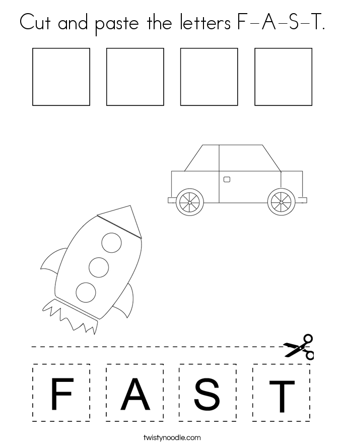 Cut and paste the letters F-A-S-T. Coloring Page