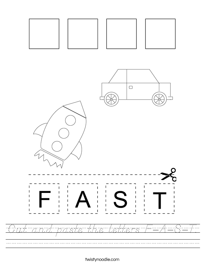 Cut and paste the letters F-A-S-T. Worksheet